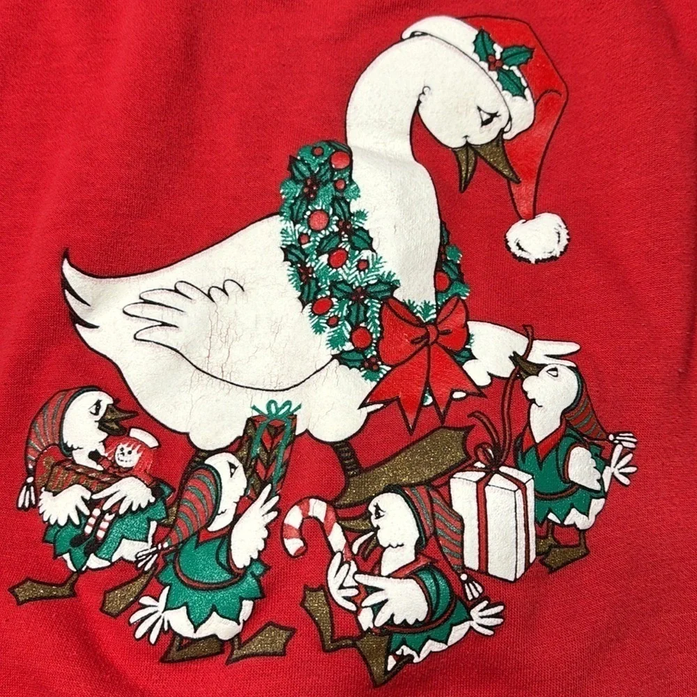 Gopher Sport Vintage Christmas Goose Red Long Sleeve Pajama Nightgown Size Large